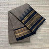 Handwoven Kanchi Cotton|Body Plain|Olive Grey with Black Border