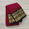 Handwoven Kanchi Cotton|Body Plain|Deep Red with Black Border