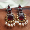 Pearl drop oxidized earring