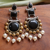 Pearl drop oxidized earring