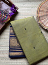 Handwoven Kanchi Cotton | Green and navy blue | Wide Zari Border |Butta work