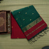Maheswari Silk Cotton | Pure Handloom | Star Butta Small Border Green and Red