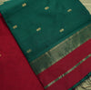 Maheswari Silk Cotton | Pure Handloom | Star Butta Small Border Green and Red