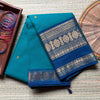 Handwoven Kanchi Cotton | Peacock green & blue | Wide zari border | Butta work