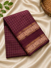 Vintage Handwoven Kanchi Cotton|Body Check Maroon|Brown