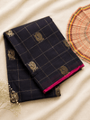 Handwoven Kanchi Cotton|120 Count Check Butta Black and Pink - gulnoorbymalavika